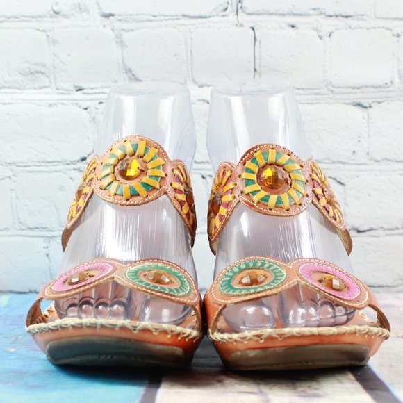 L'ARTISTE Taffy Studded Strappy Wedge Sandals Sz 7 - Picture 8 of 13